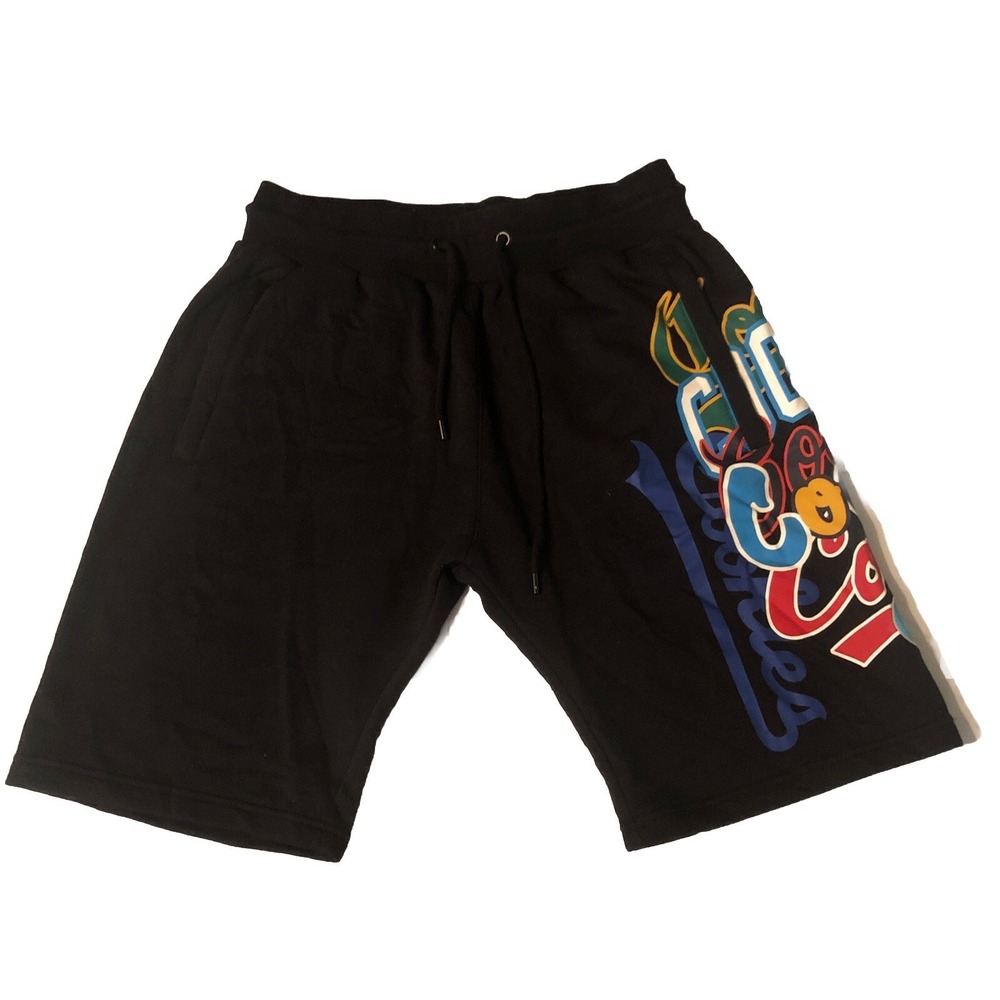 Cookies InFamous Black Sweat Shorts Trunks Mens Size M Colorful Thigh Script